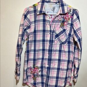 Soft Surroundings Tunic Plaid Embroidered Size XS